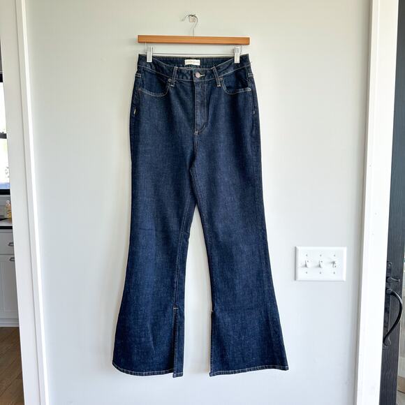 Oliver Logan Russel Denim High Waist Slit Hem Flared Jeans Blue 27 - Picture 1 of 11
